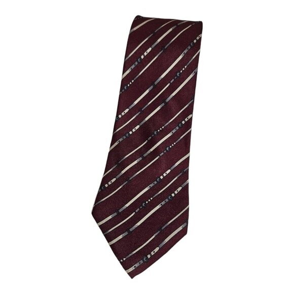 GUCCI Men's 100% Silk Necktie LUXURY Tie Burgundy Belts Logo W:3.6" EUC